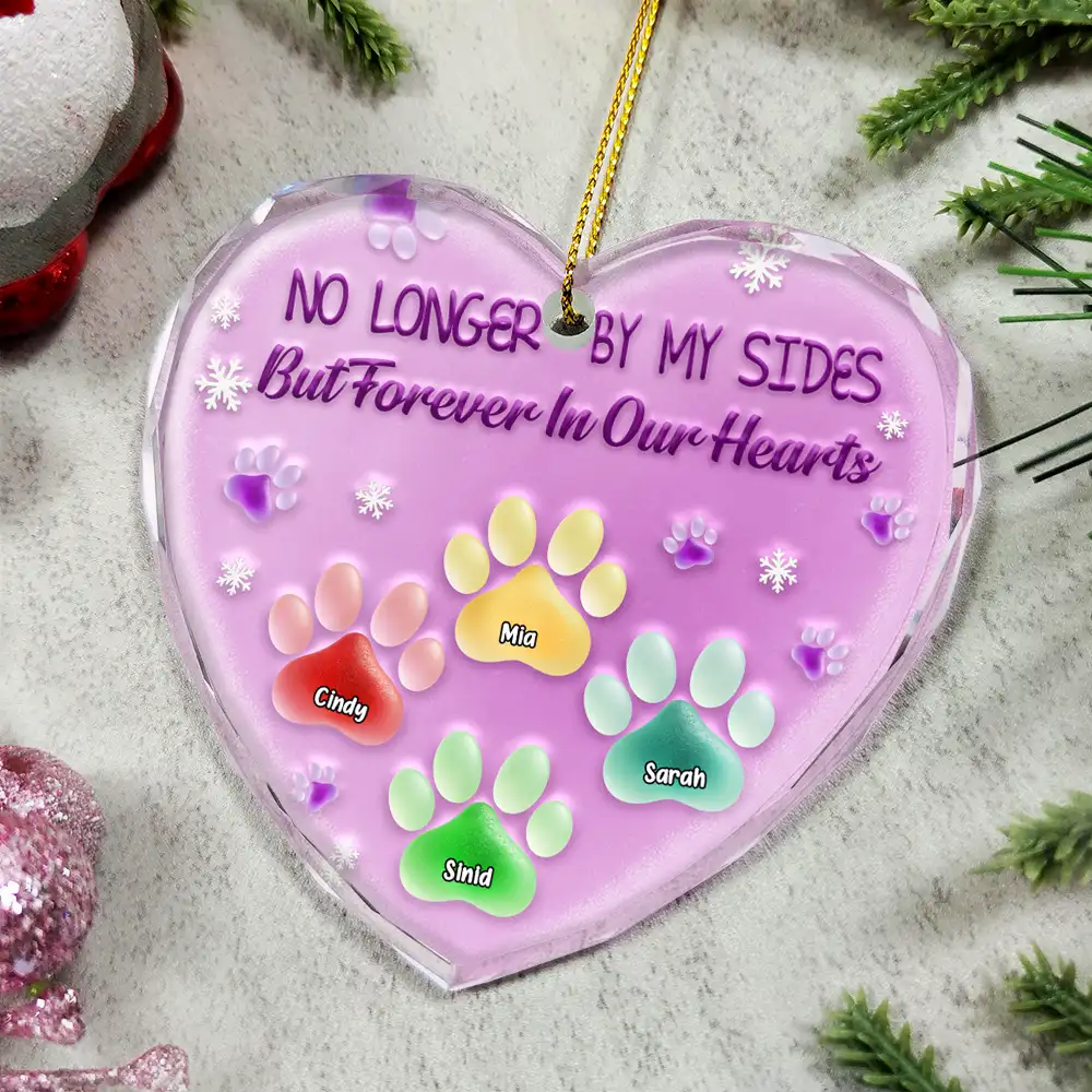 You Left Paw Prints On My Heart - Personalized Heart Shaped Glass Ornament - Image 4