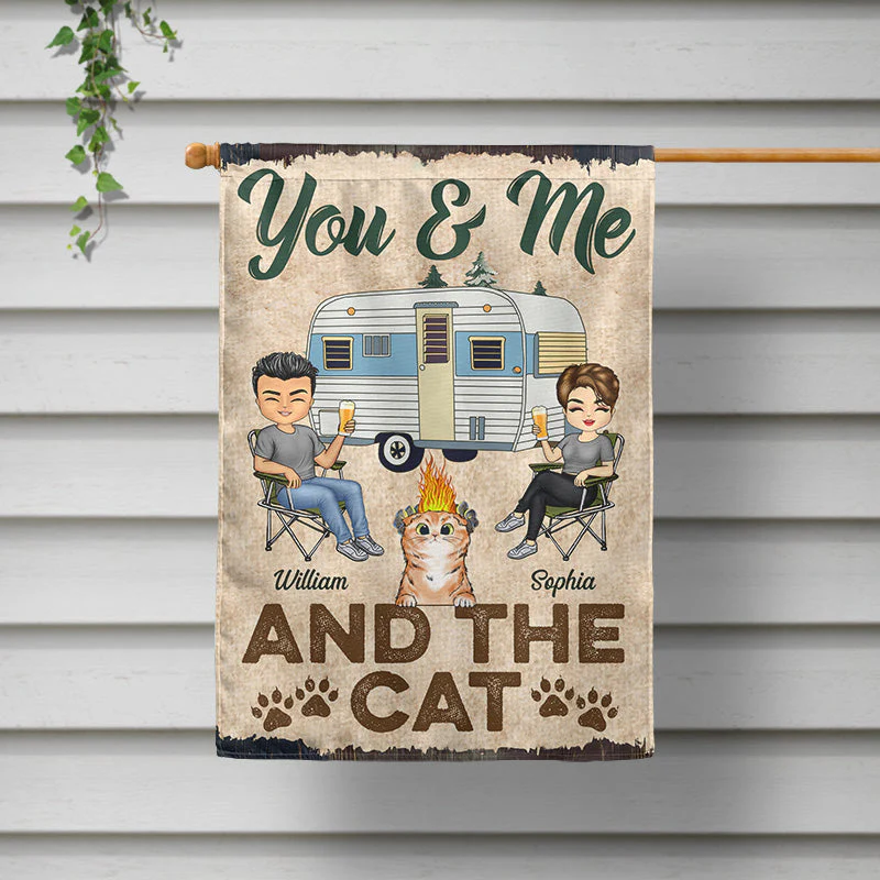 You & Me And The Cats Camping Husband Wife - Couple Gift - Personalized Custom Flag - Image 2