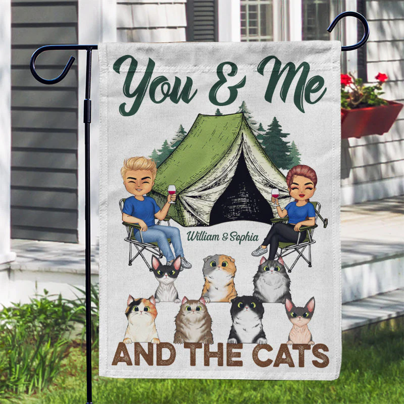 You & Me And The Cats Camping Husband Wife - Couple Gift - Personalized Custom Flag - Image 3