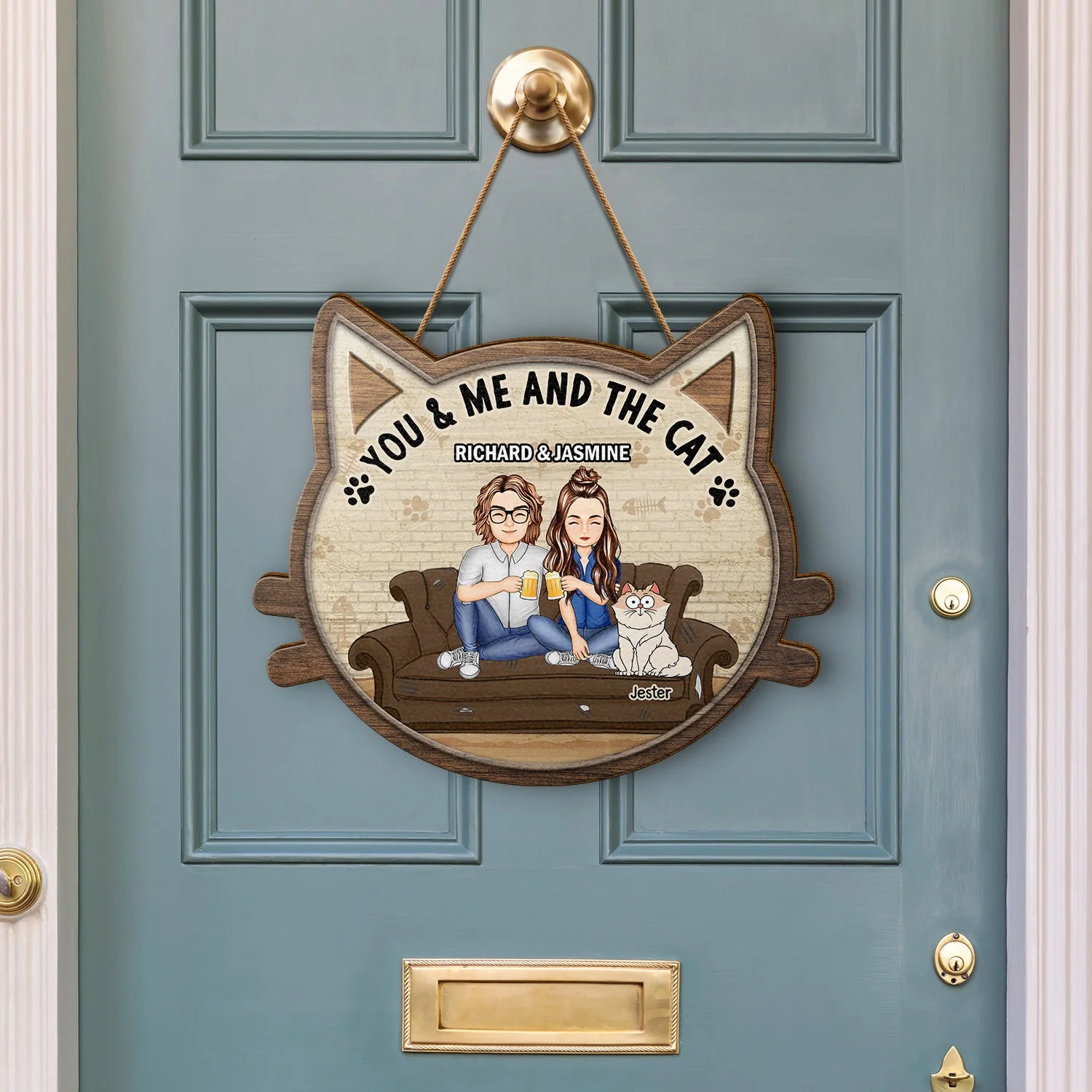 You & Me And The Cats - Gift For Cat Lovers, Gift For Couple - Personalized Custom Shaped Wood Sign - Image 3