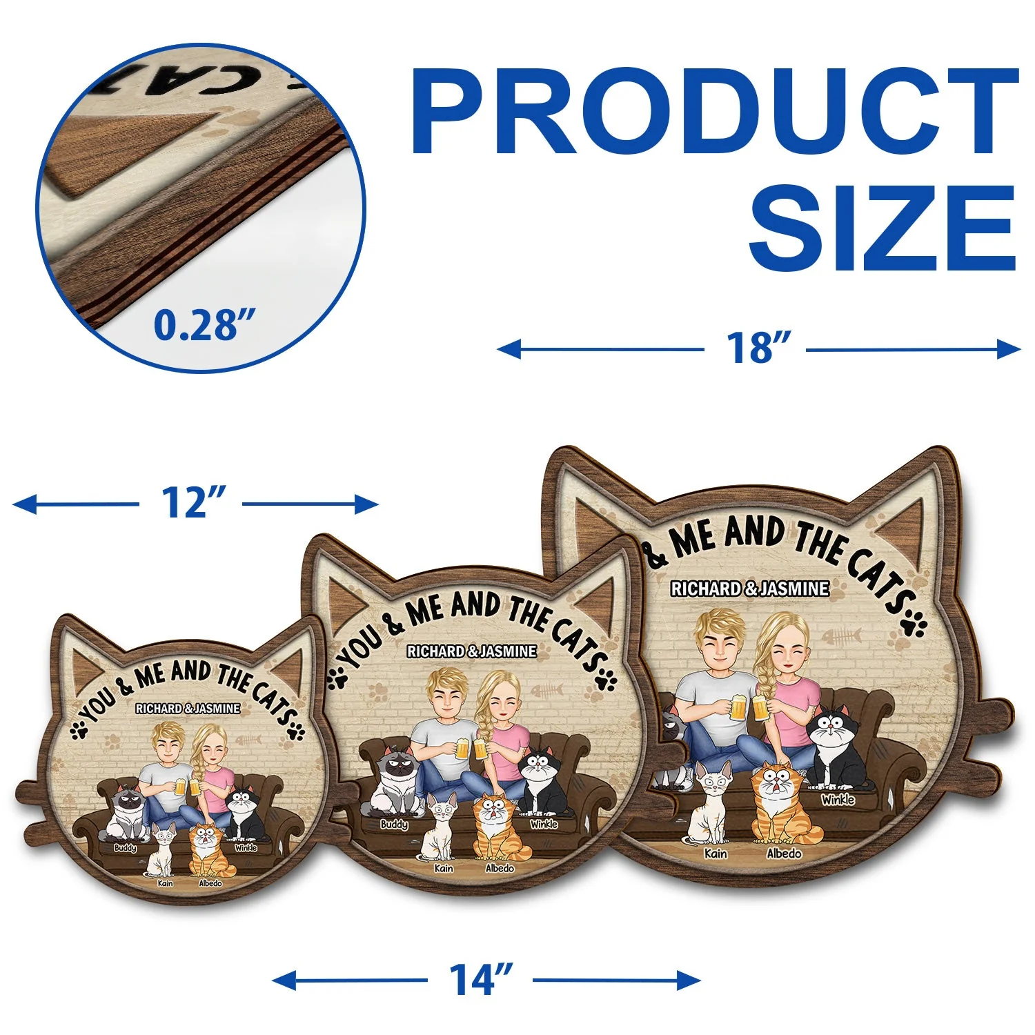 You & Me And The Cats - Gift For Cat Lovers, Gift For Couple - Personalized Custom Shaped Wood Sign - Image 5