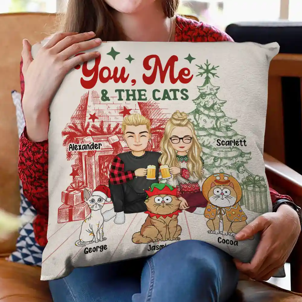 You, Me And The Cats - Personalized Pillow - Image 2