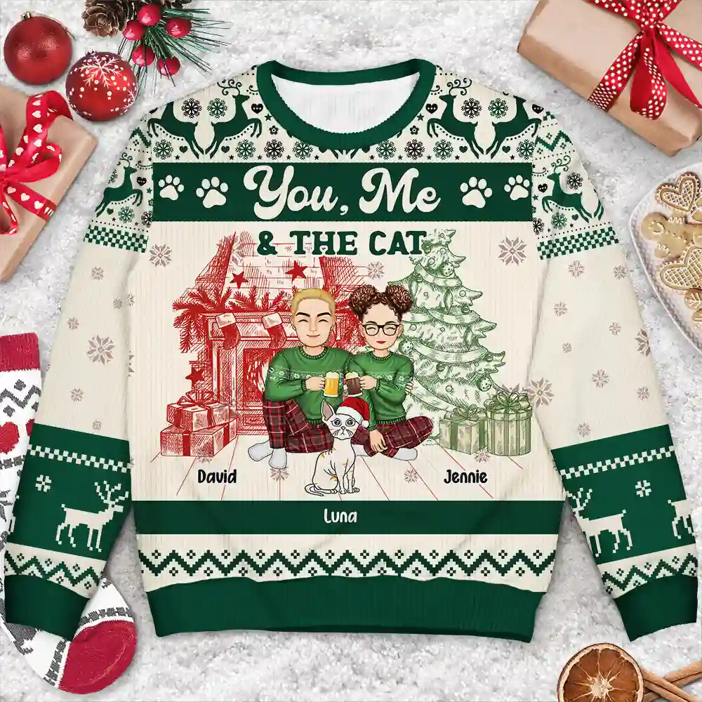 You, Me And The Cats - Personalized Unisex Ugly Sweater - Image 3