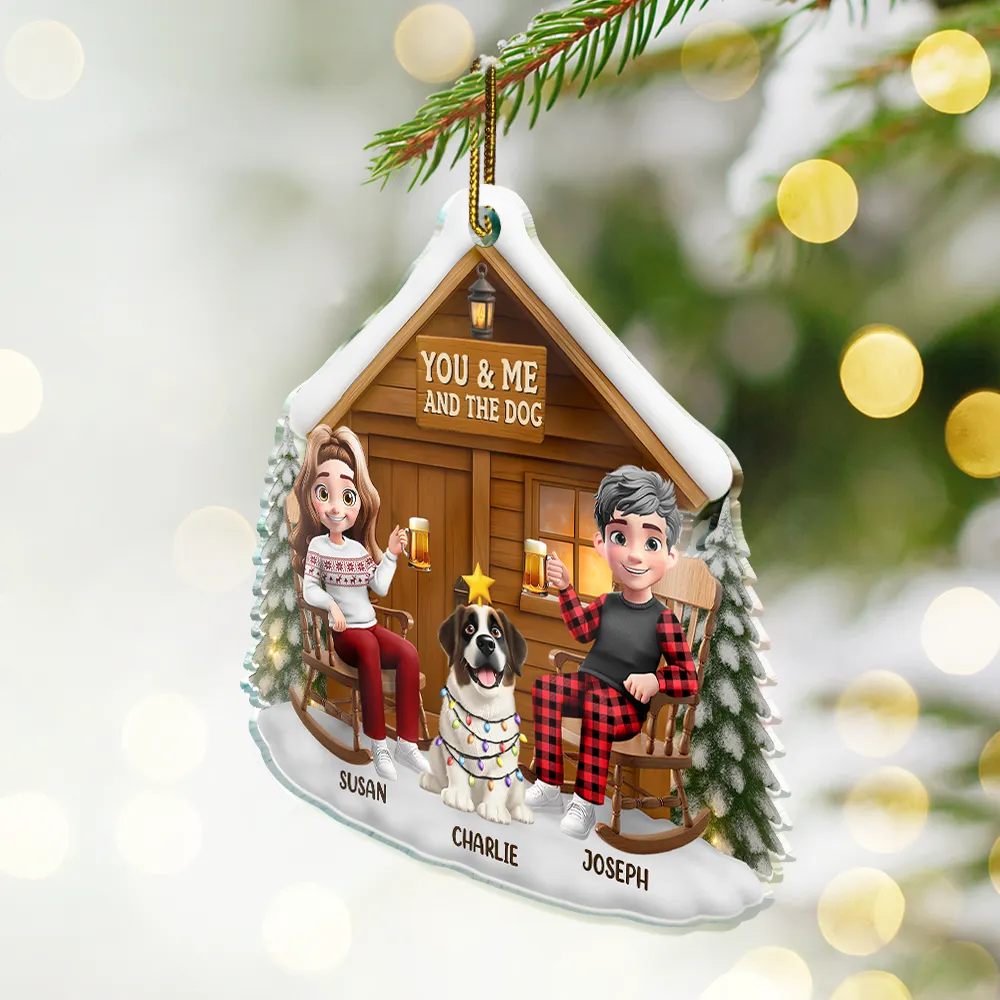 You & Me And The Dog 3D Effect Couple - Personalized Custom Shaped Acrylic Ornament - Image 2