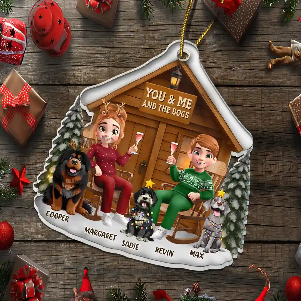 You & Me And The Dog 3D Effect Couple - Personalized Custom Shaped Acrylic Ornament - Image 5