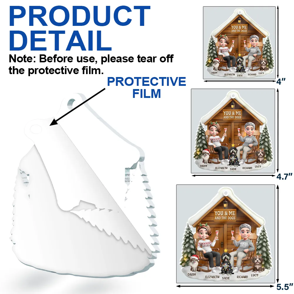 You & Me And The Dog 3D Effect Couple - Personalized Custom Shaped Acrylic Ornament - Image 6