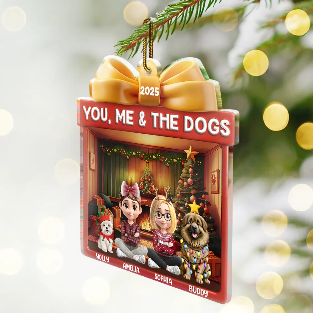 You Me And The Dog Christmas Box - Personalized Custom Shaped Acrylic Ornament - Image 2
