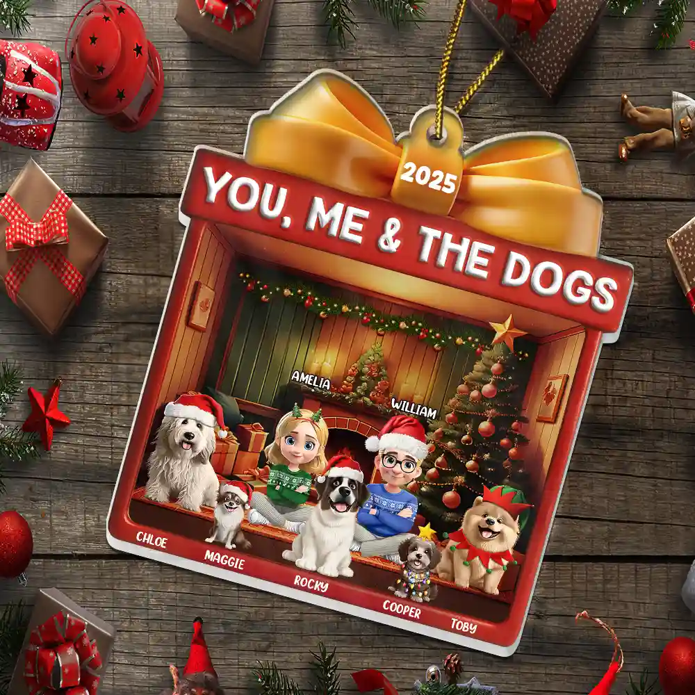You Me And The Dog Christmas Box - Personalized Custom Shaped Acrylic Ornament - Image 5