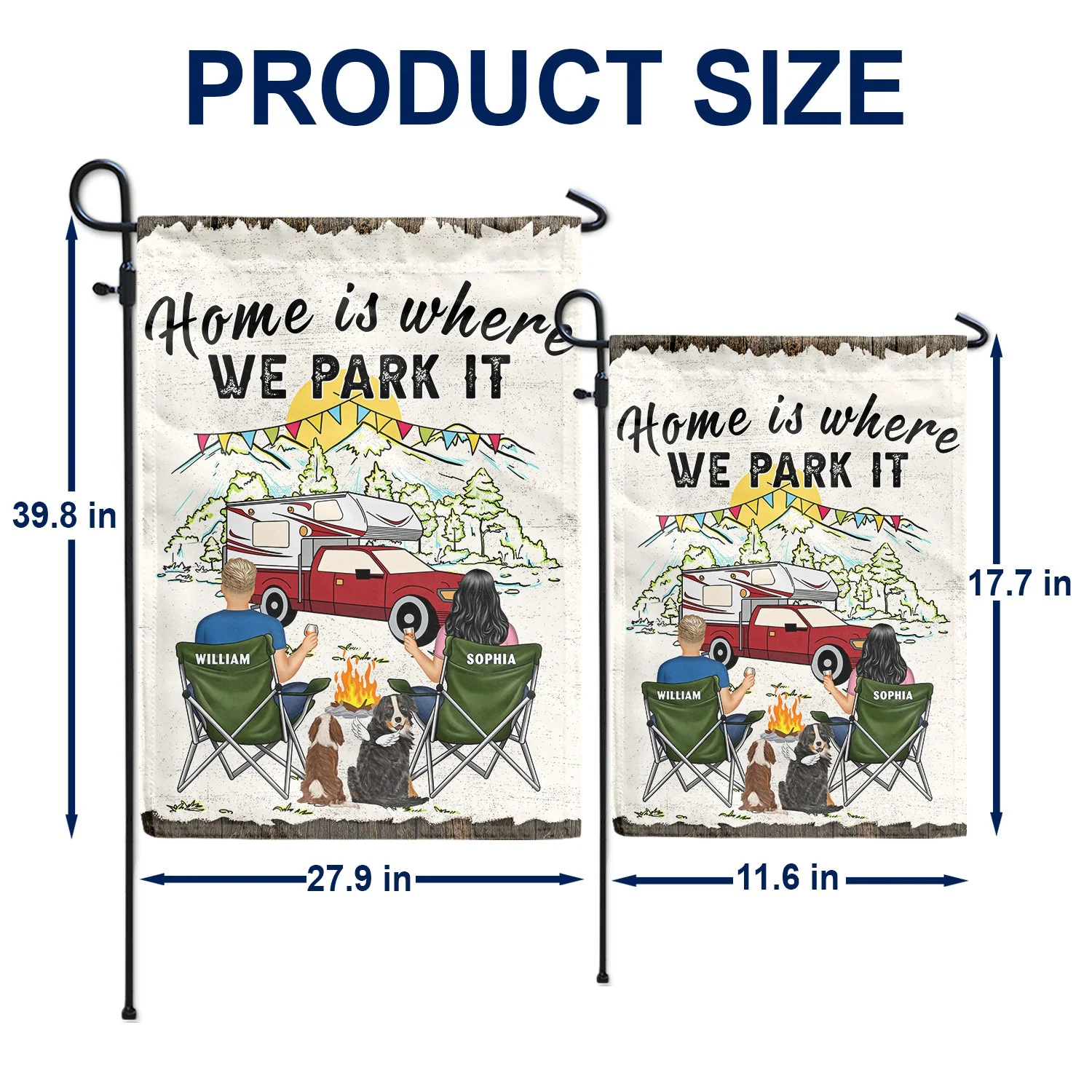 You & Me And The Dog Home Is Where - Gift For Camping Couples - Personalized Flag - Image 5