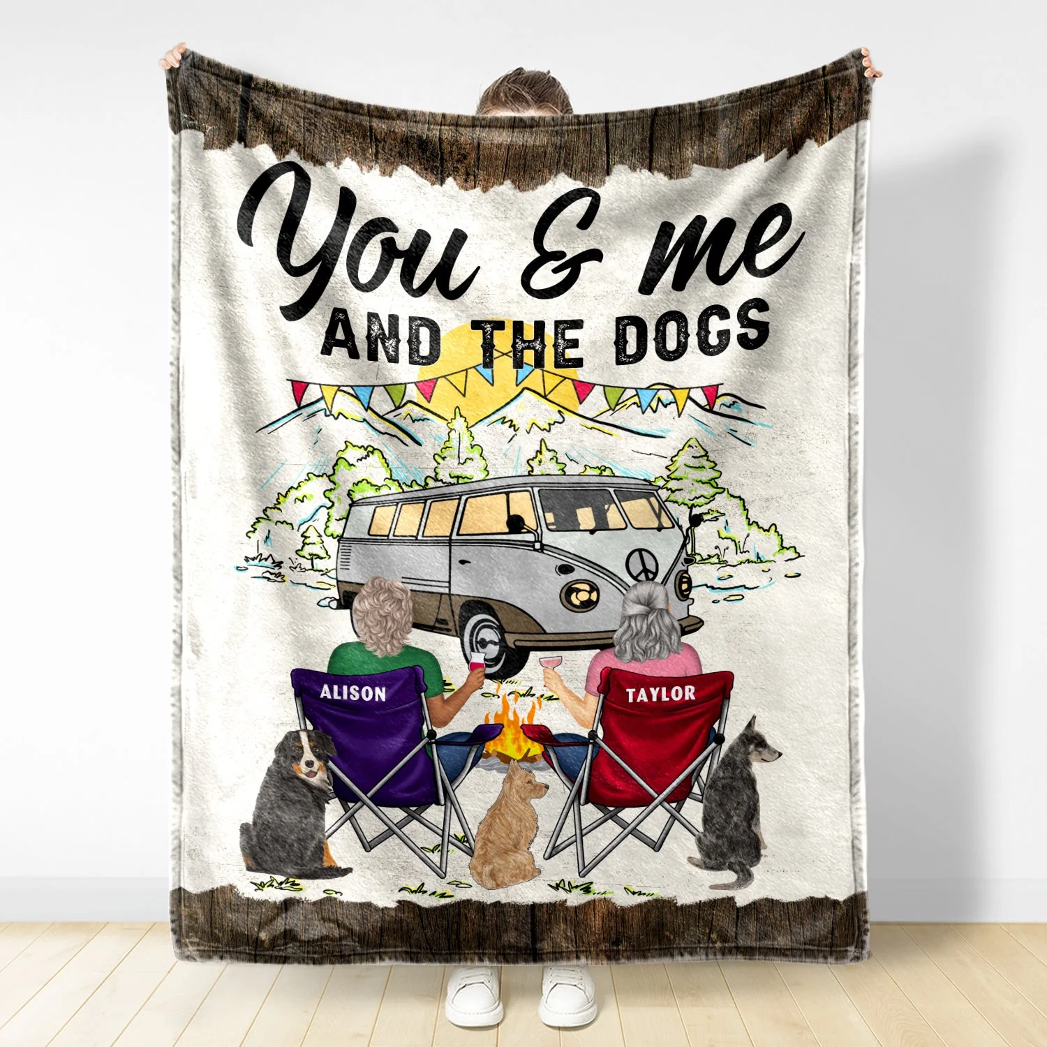 You & Me And The Dog Home Is Where - Gift For Camping Couples - Personalized Fleece Blanket - Image 2