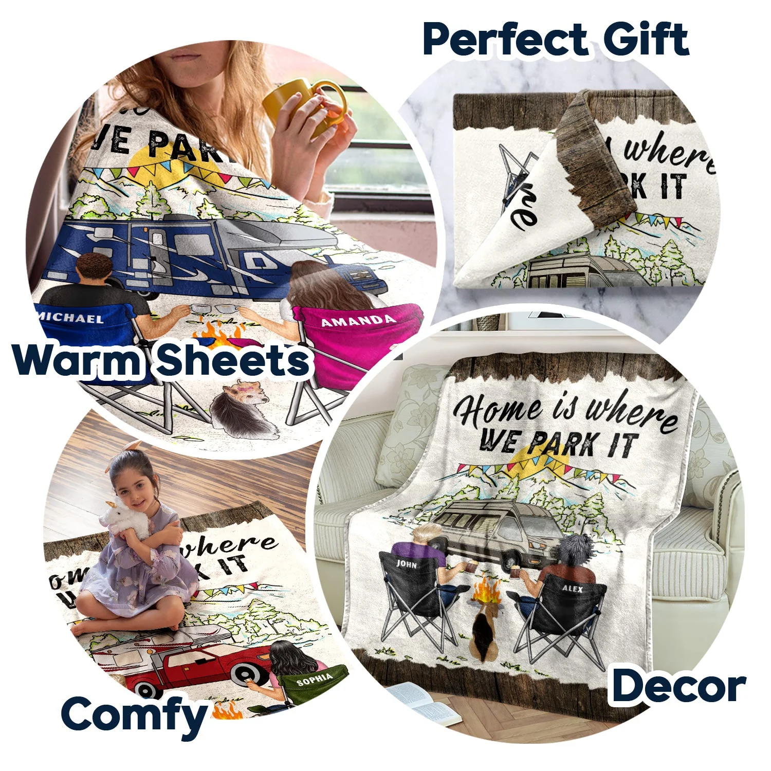You & Me And The Dog Home Is Where - Gift For Camping Couples - Personalized Fleece Blanket - Image 5