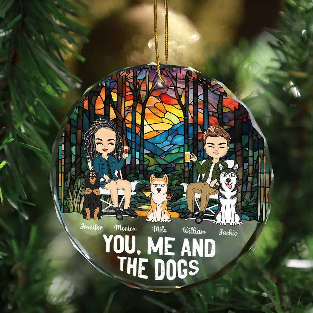You, Me And The Dog - Personalized Circle Glass Ornament - Image 3