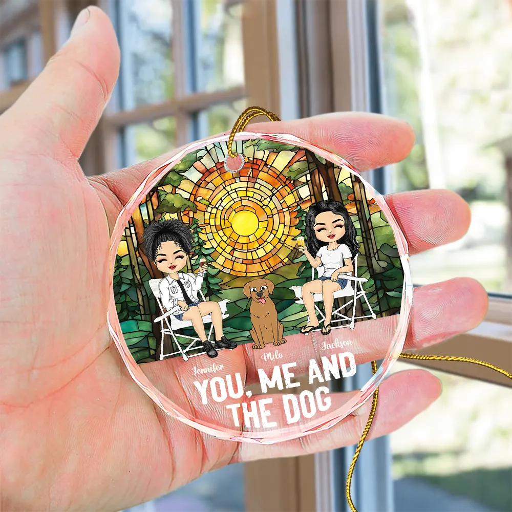 You, Me And The Dog - Personalized Circle Glass Ornament - Image 4