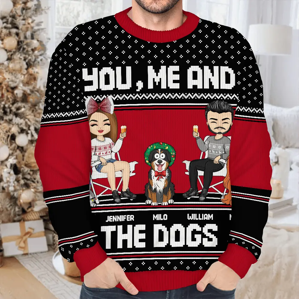 You, Me And The Dog - Personalized Unisex Ugly Sweater - Image 4