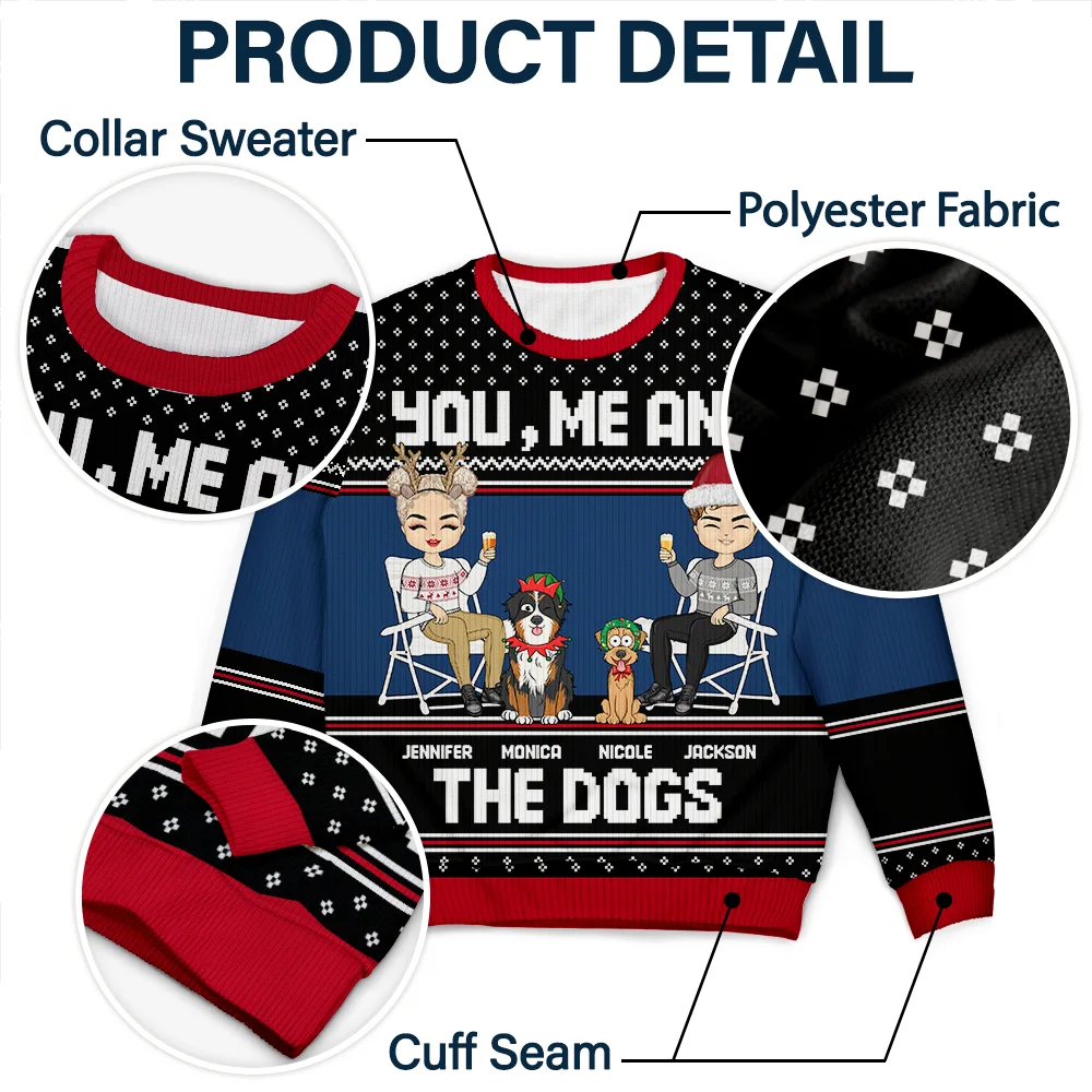 You, Me And The Dog - Personalized Unisex Ugly Sweater - Image 6