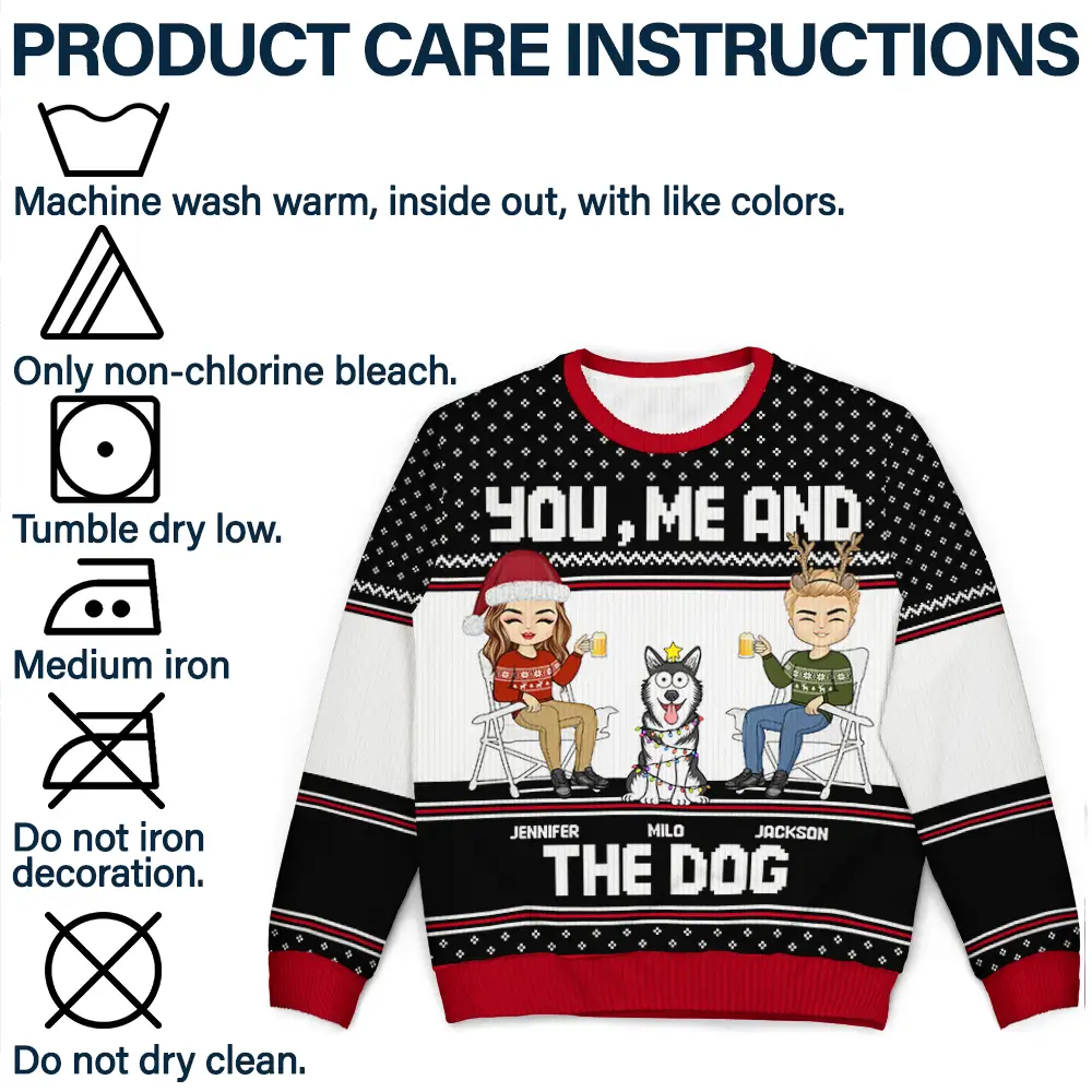 You, Me And The Dog - Personalized Unisex Ugly Sweater - Image 7