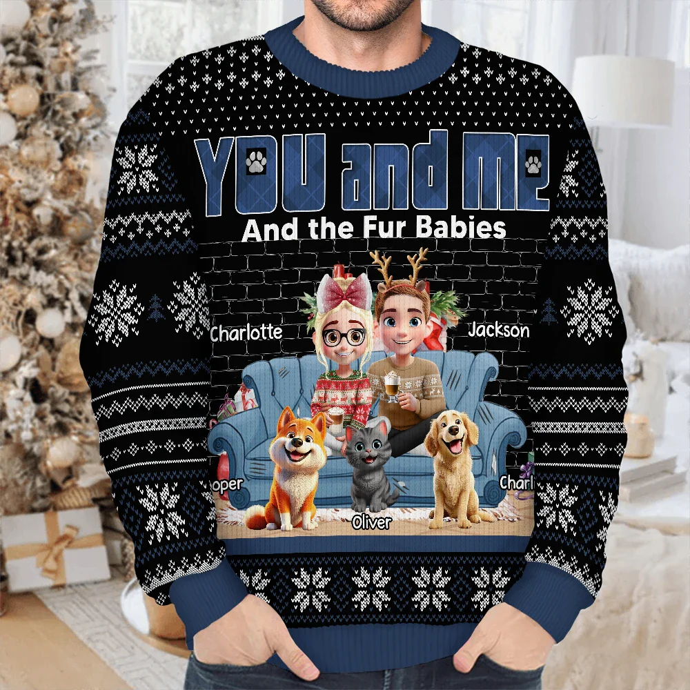 You & Me And The Dogs 3D Effect - Personalized Unisex Ugly Sweater - Image 4