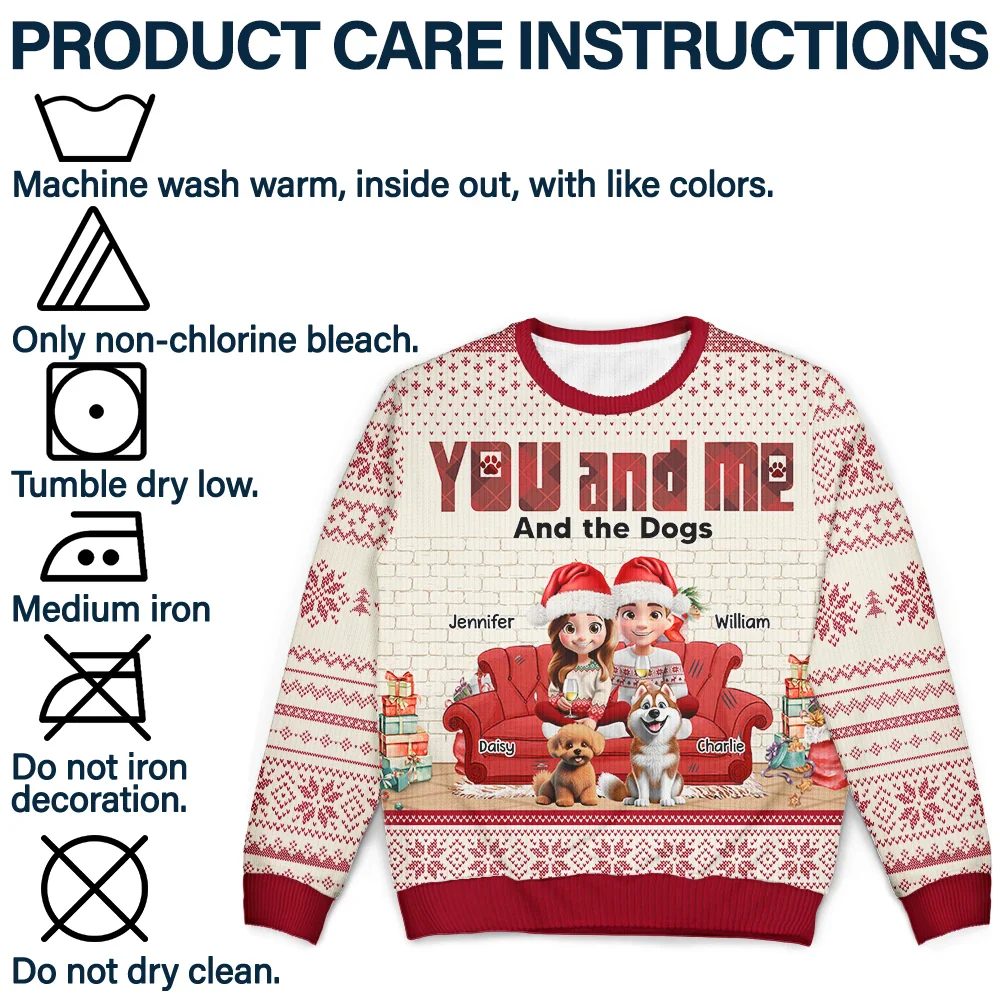 You & Me And The Dogs 3D Effect - Personalized Unisex Ugly Sweater - Image 7