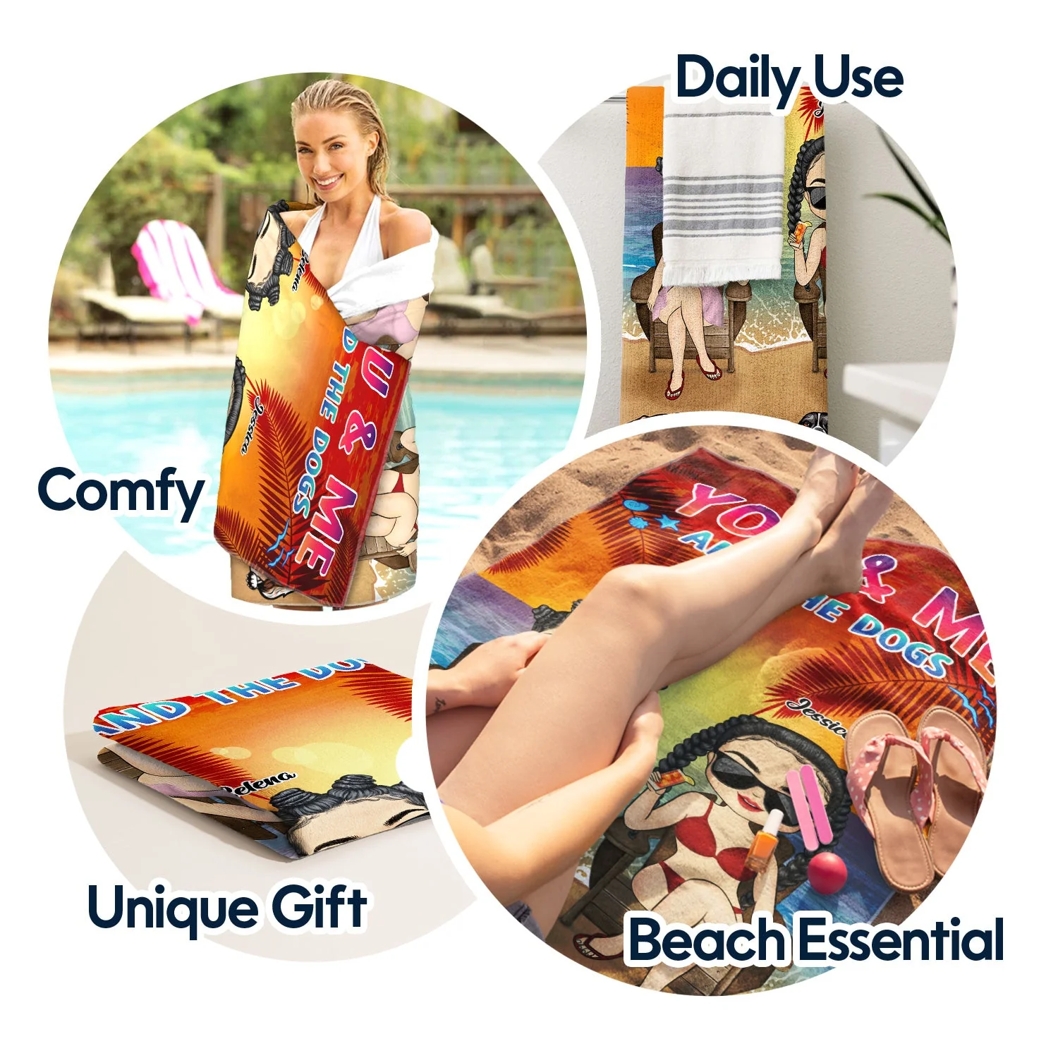You & Me And The Dogs Beach Husband Wife - Summer Gift For Couples, Dog Lovers - Personalized Beach Towel - Image 5