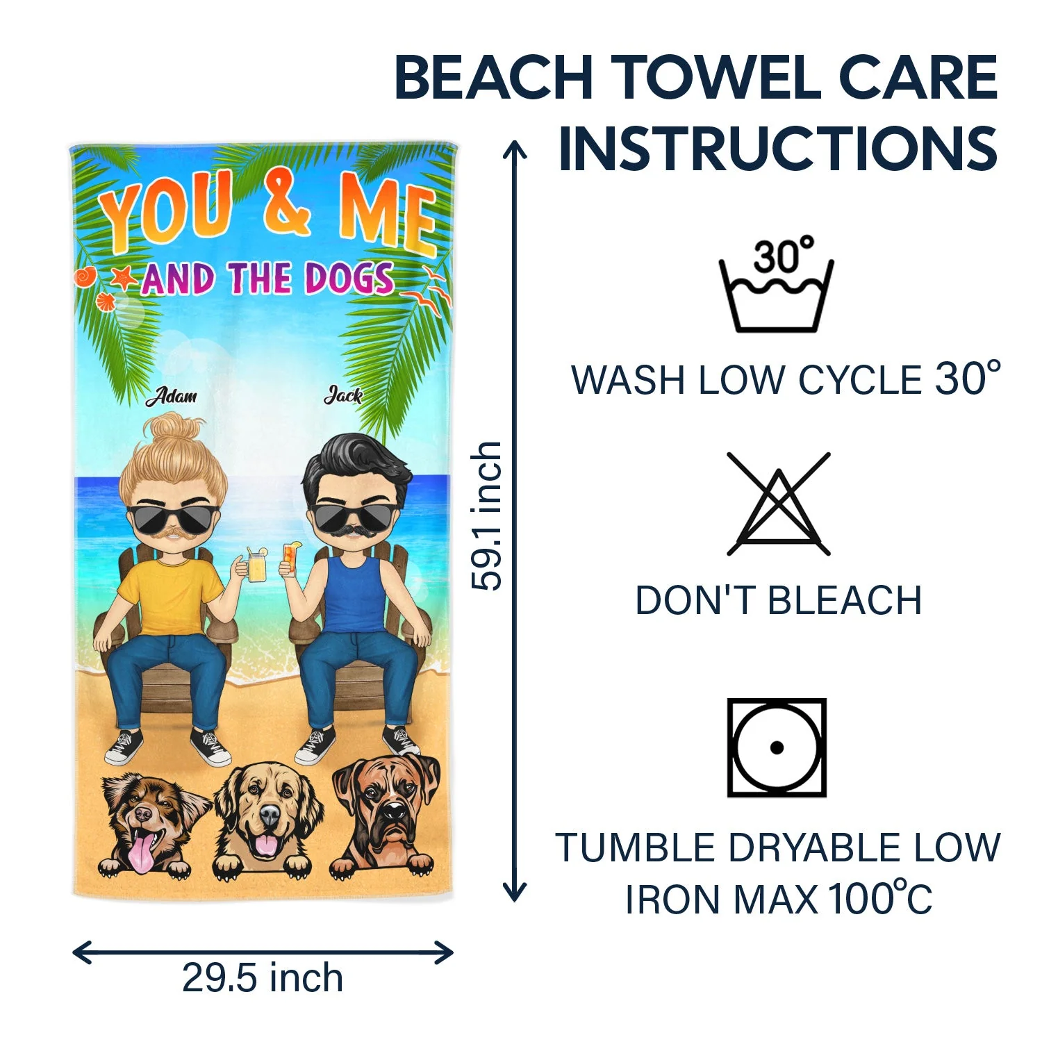 You & Me And The Dogs Beach Husband Wife - Summer Gift For Couples, Dog Lovers - Personalized Beach Towel - Image 6