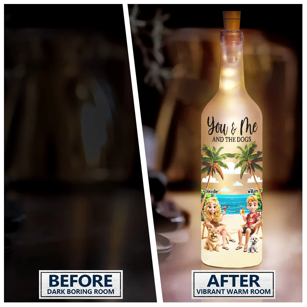You Me And The Dogs Beach View - Personalized Bottle Light - Image 2