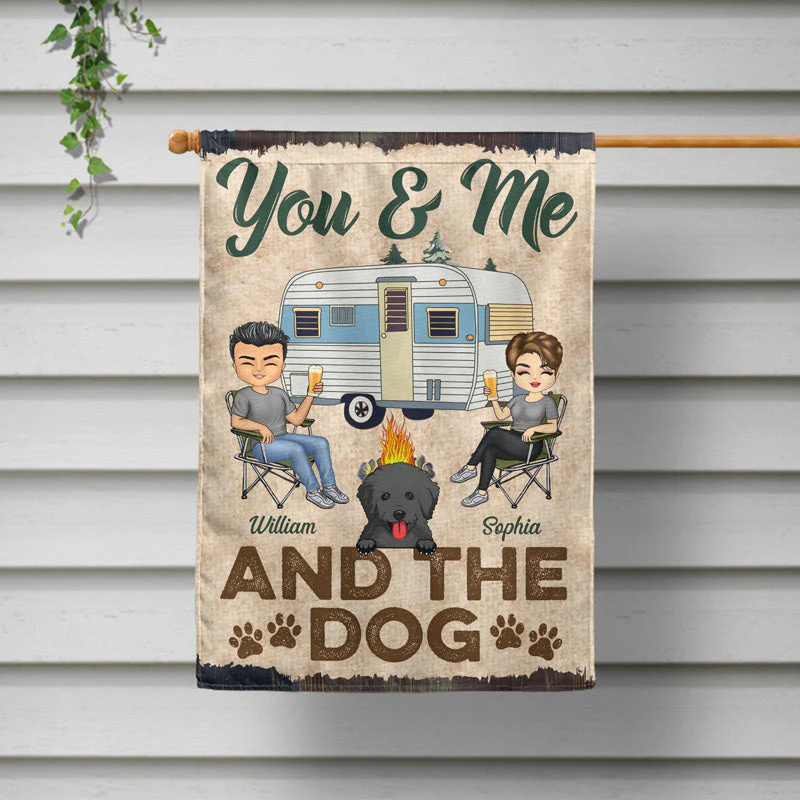 You & Me And The Dogs Camping Husband Wife - Couple Gift - Personalized Custom Flag - Image 2
