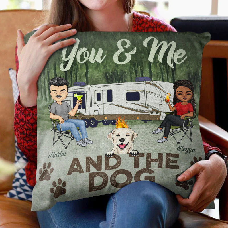 You & Me And The Dogs Camping Husband Wife - Couple Gift - Personalized Custom Pillow - Image 2