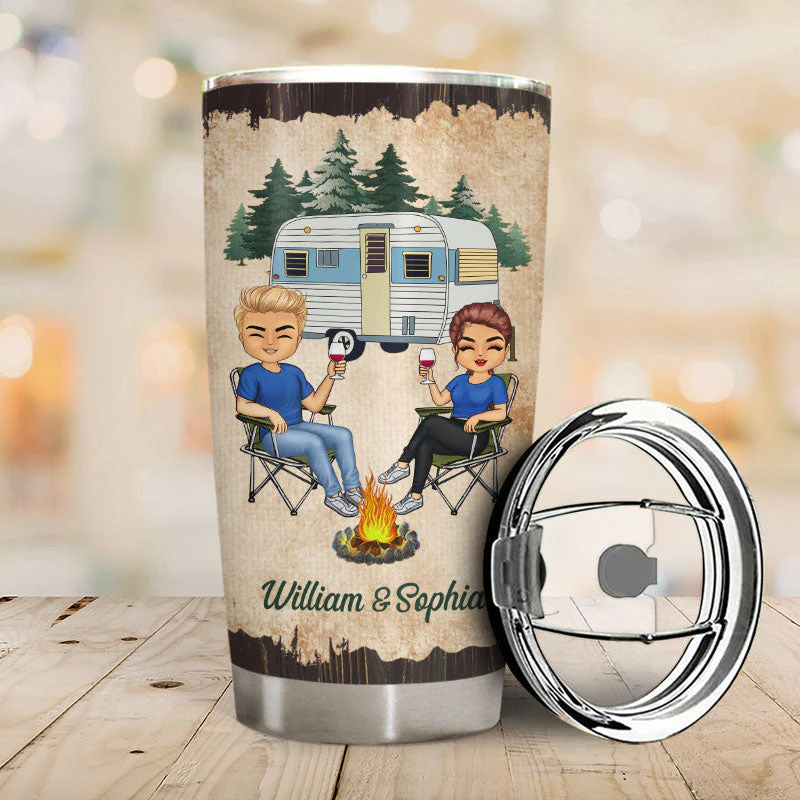 You & Me And The Dogs Camping Husband Wife - Couple Gift - Personalized Custom Tumbler - Image 2