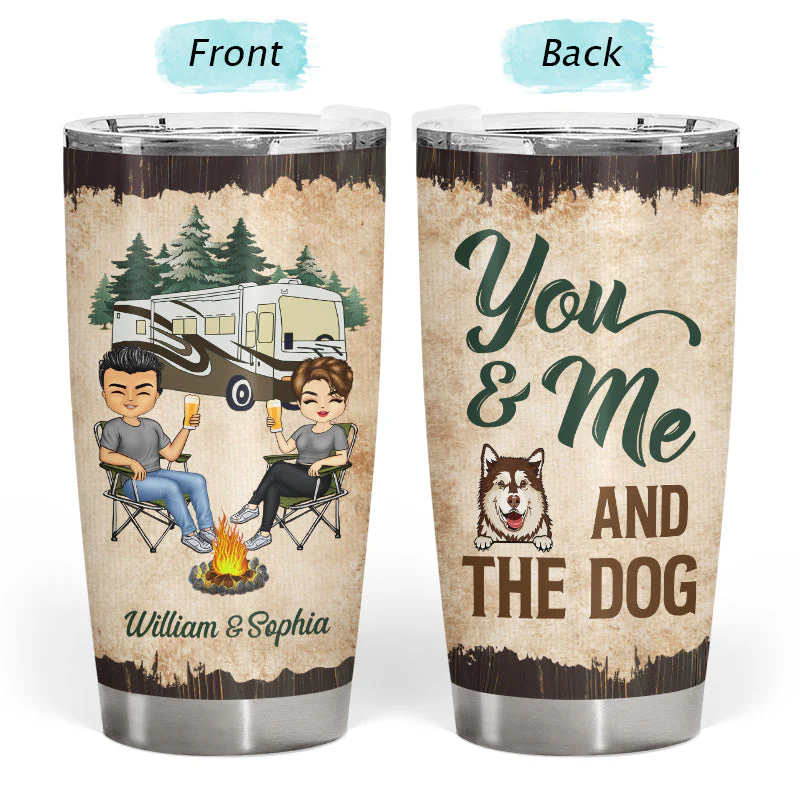 You & Me And The Dogs Camping Husband Wife - Couple Gift - Personalized Custom Tumbler - Image 3