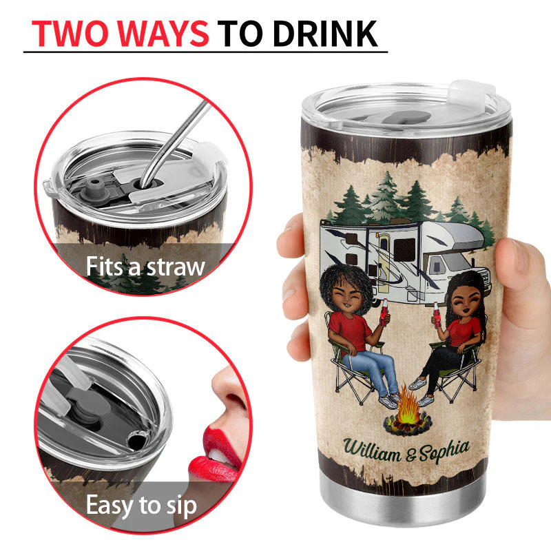 You & Me And The Dogs Camping Husband Wife - Couple Gift - Personalized Custom Tumbler - Image 4