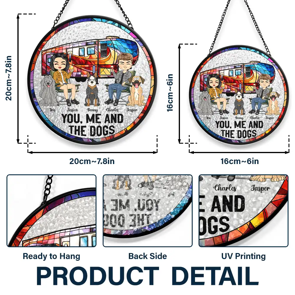 You & Me And The Dogs Camping - Personalized Stained Glass Window Hanging Suncatcher - Image 3