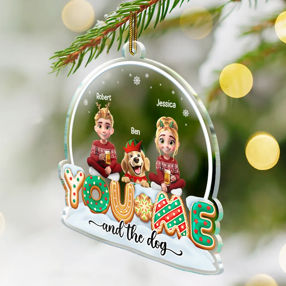 You & Me And The Dogs Cats 3D Effect Christmas - Personalized Custom Shaped Acrylic Ornament - Image 2