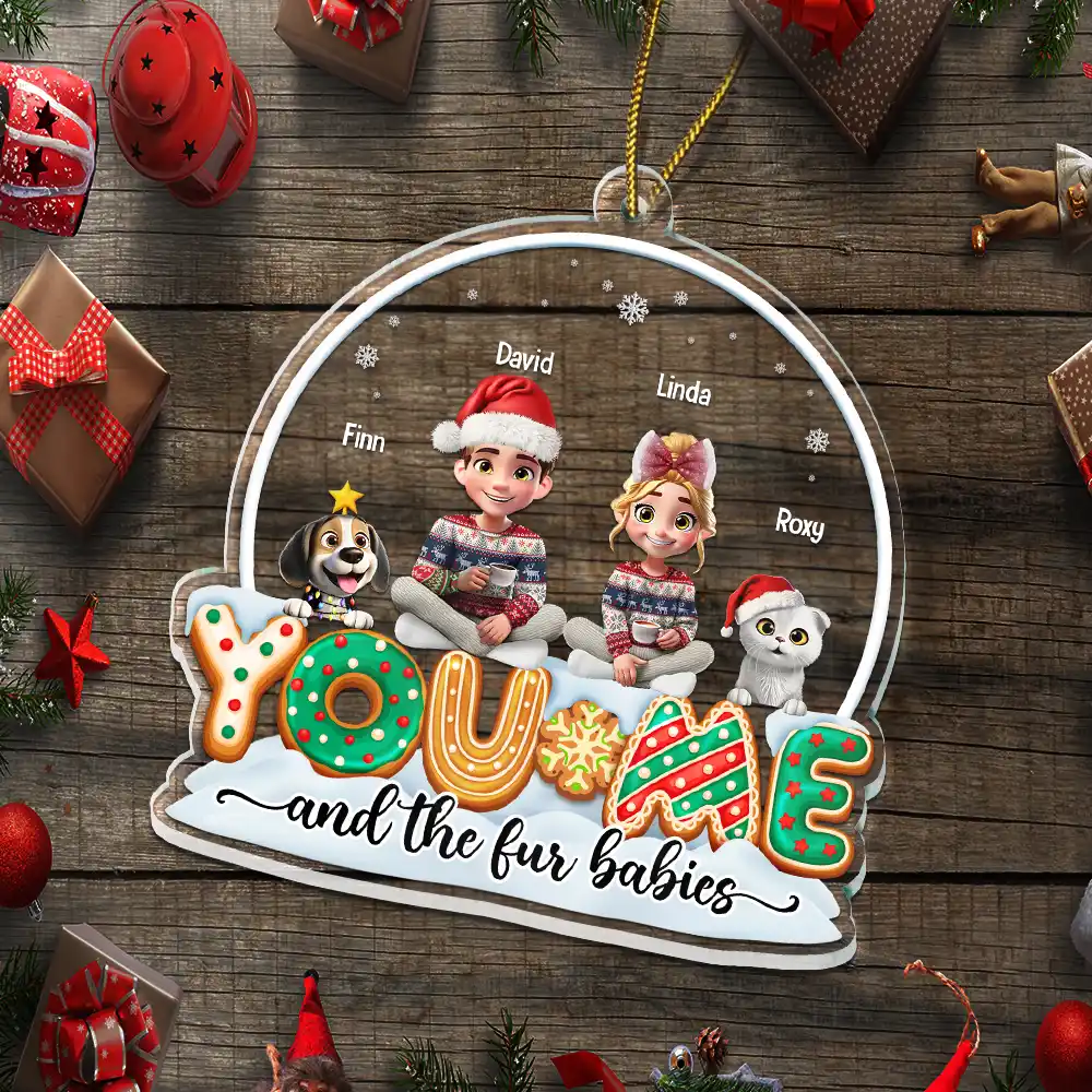 You & Me And The Dogs Cats 3D Effect Christmas - Personalized Custom Shaped Acrylic Ornament - Image 5