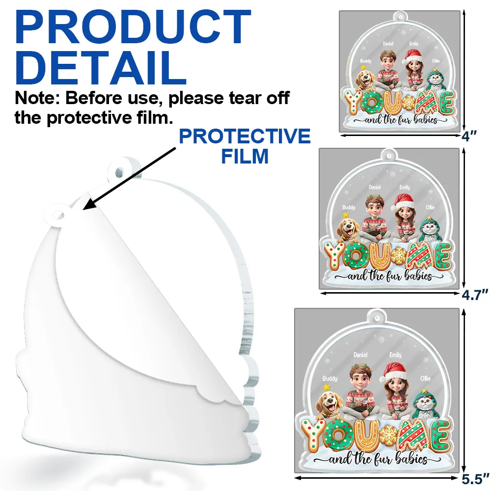 You & Me And The Dogs Cats 3D Effect Christmas - Personalized Custom Shaped Acrylic Ornament - Image 6