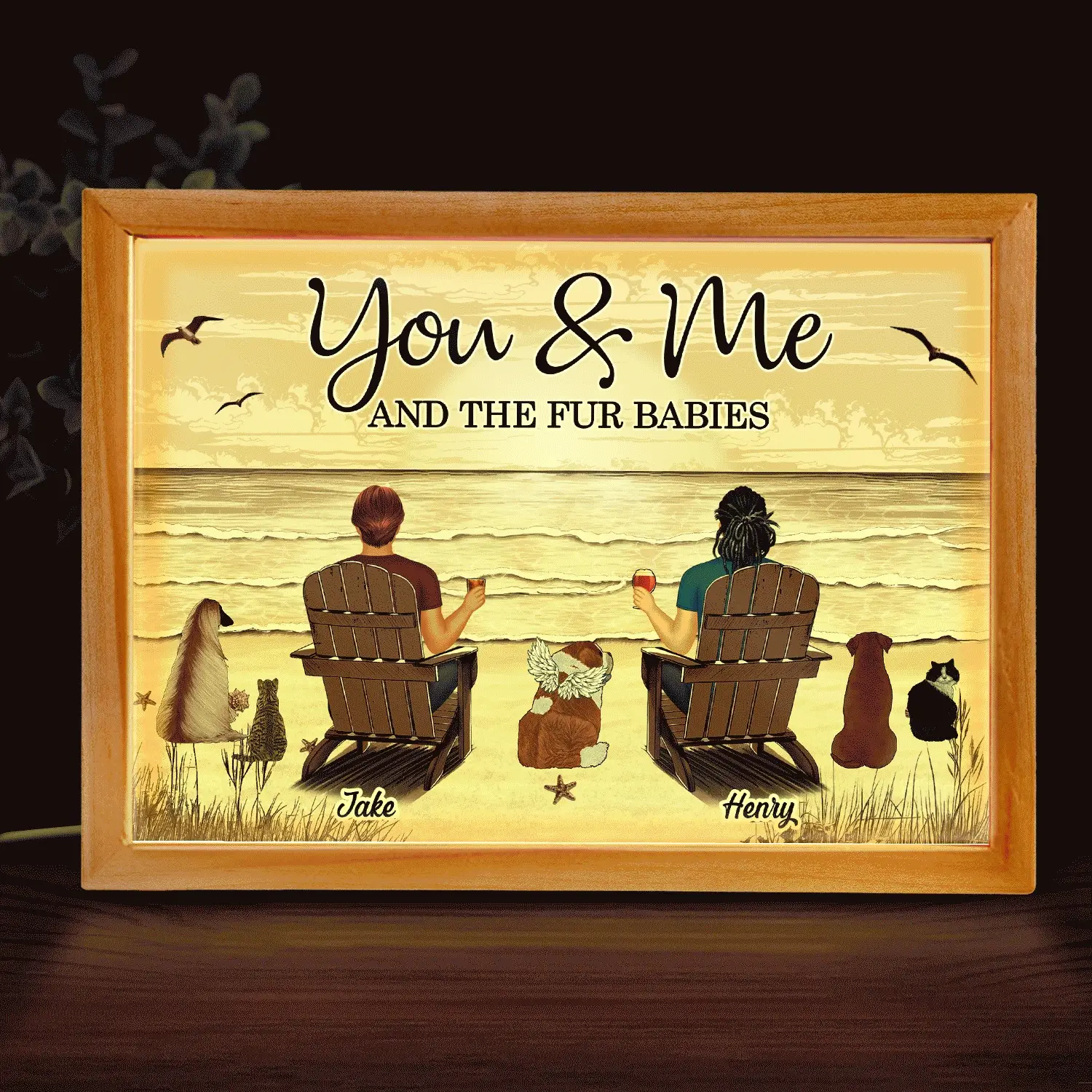 You & Me And The Dogs Cats - Anniversary Gift For Spouse, Lover, Couple, Pet Lovers - Personalized Picture Frame Light Box - Image 2