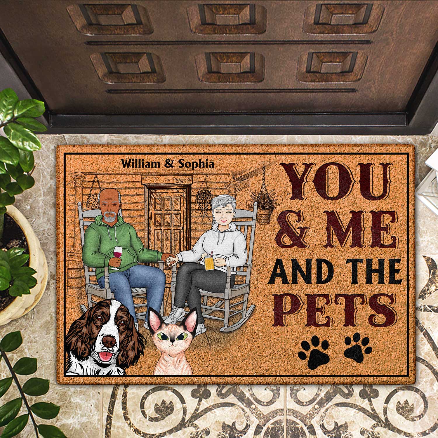 You & Me And The Dogs Cats Fur Babies - Anniversary, Birthday, Home Decor Gift For Spouse, Lover, Husband, Wife, Boyfriend, Girlfriend, Couple, Pet Lovers - Personalized Custom Doormat - Image 2