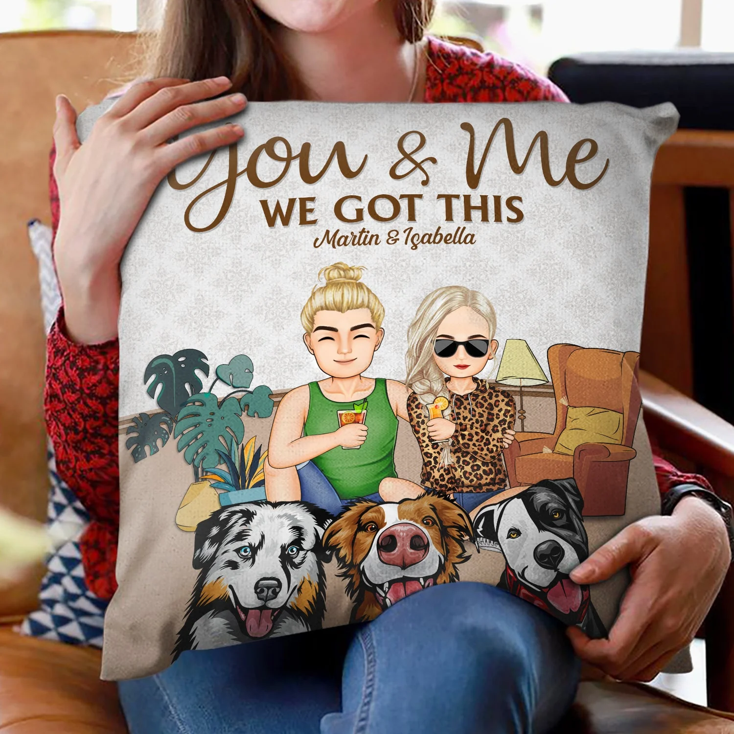 You & Me And The Dogs Cats Fur Babies - Home Decor Gift For Family, Couple, Pet Lovers - Personalized Custom Pillow - Image 2