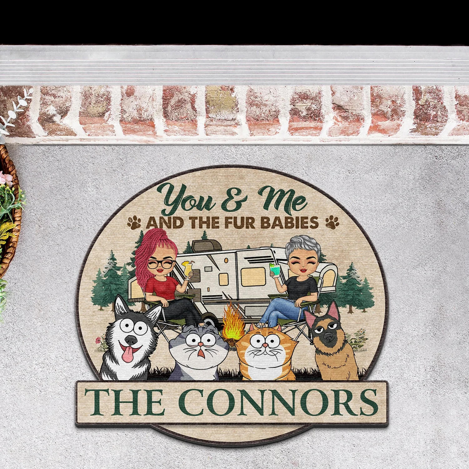 You & Me And The Dogs Cats - Gift For Camping Couples, Pet Lovers - Personalized Custom Shaped Doormat - Image 3