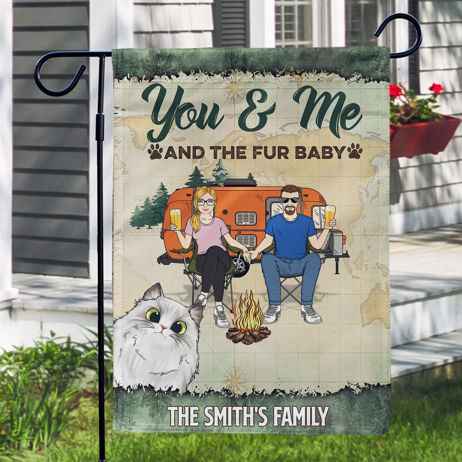 You & Me And The Dogs Cats - Gift For Pet, Camping Lovers, Campsite, Camping Decor, Couple, Family - Personalized Custom Flag - Image 3