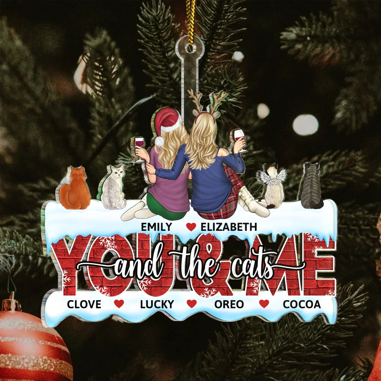 You & Me And The Dogs - Christmas Gift For Couples, Dog Lovers, Cat Lovers, Pet Lovers - Personalized Cutout Acrylic Ornament - Image 3