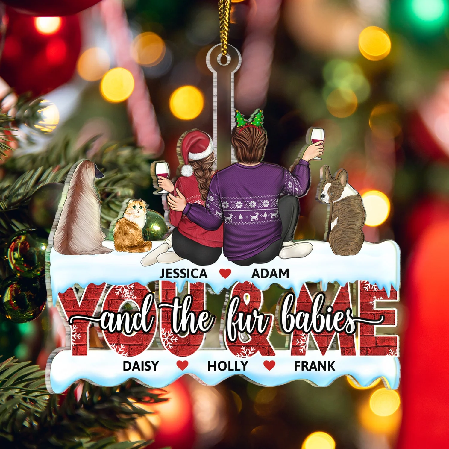 You & Me And The Dogs - Christmas Gift For Couples, Dog Lovers, Cat Lovers, Pet Lovers - Personalized Cutout Acrylic Ornament - Image 5