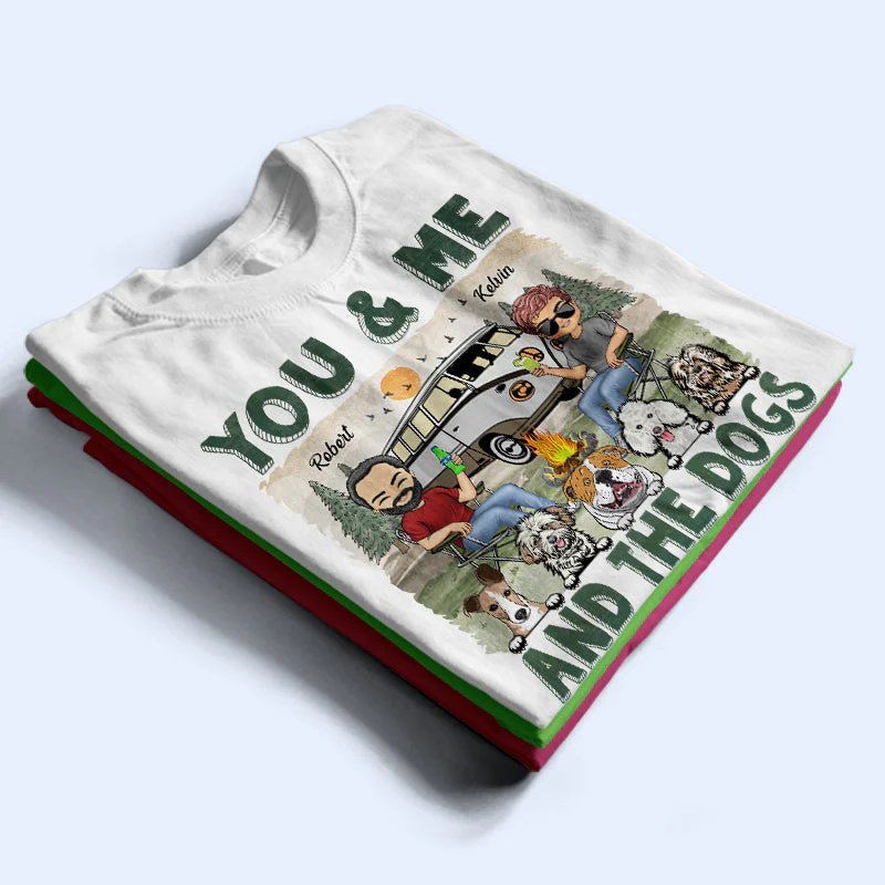 You & Me And The Dogs Couple Husband Wife - Camping Gift For Dog Lovers - Personalized Custom T Shirt - Image 2