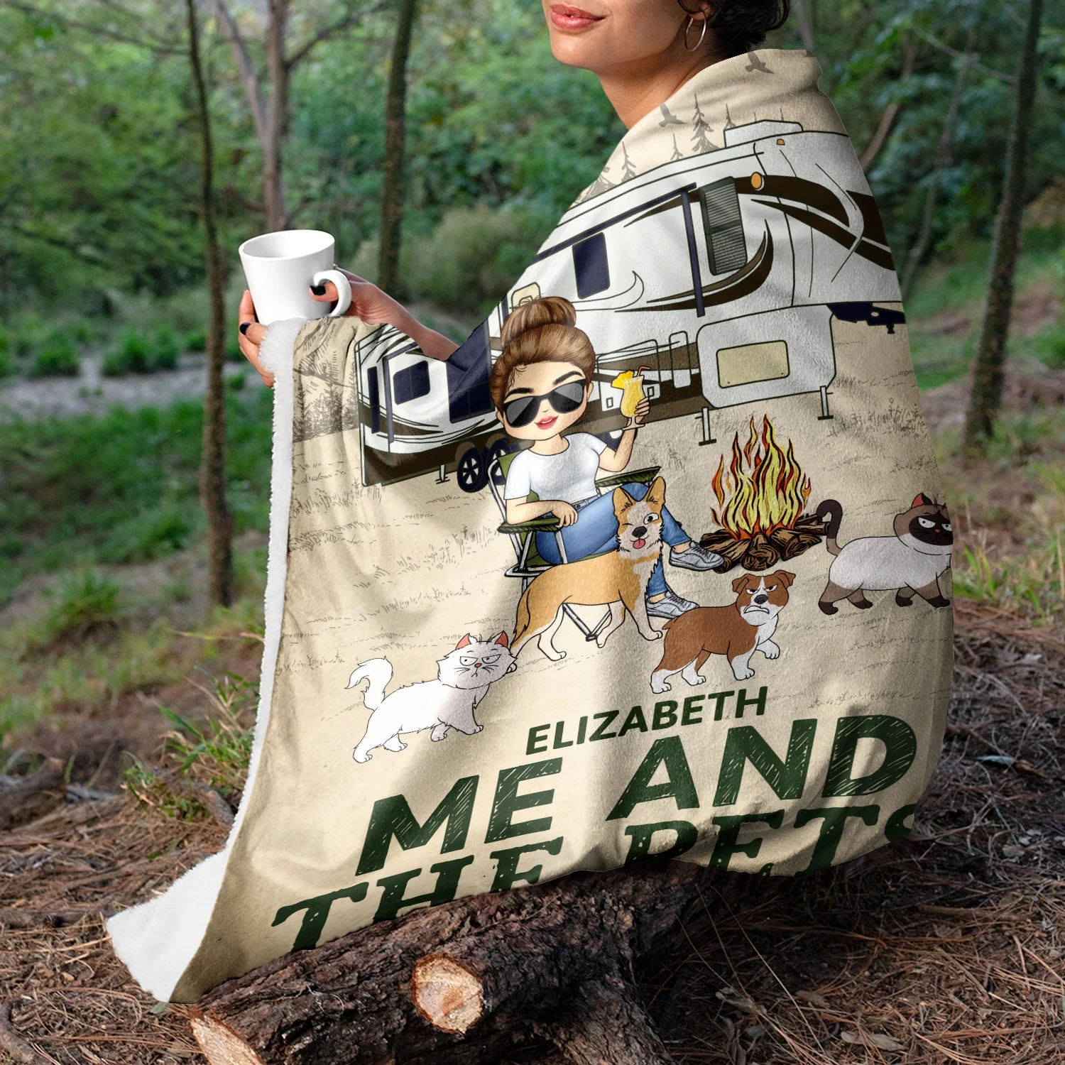 You & Me And The Dogs - Gift For Camping Lovers, Couples, Cat Lovers, Dog Lovers - Personalized Fleece Blanket - Image 3