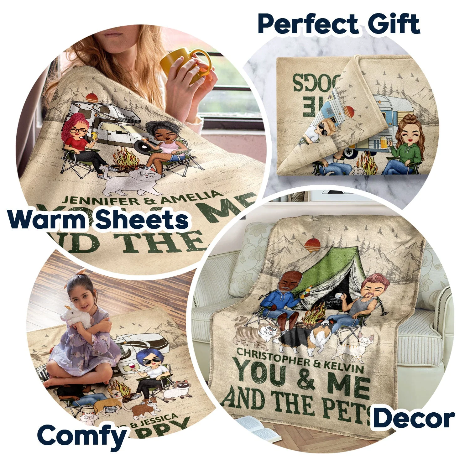 You & Me And The Dogs - Gift For Camping Lovers, Couples, Cat Lovers, Dog Lovers - Personalized Fleece Blanket - Image 5