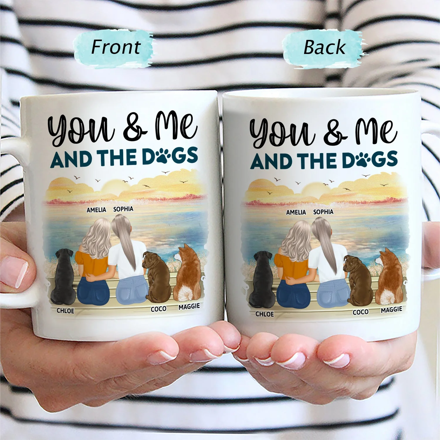 You & Me And The Dogs - Gift For Couples, Dog Lovers, Dog Mom, Dog Dad - Personalized Mug - Image 2