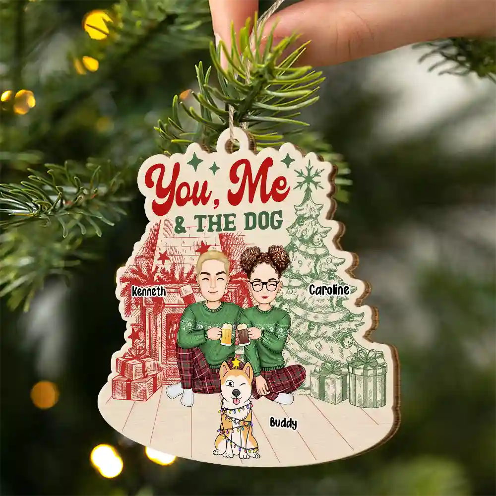You, Me And The Dogs - Personalized Custom Shaped Wooden Ornament - Image 2