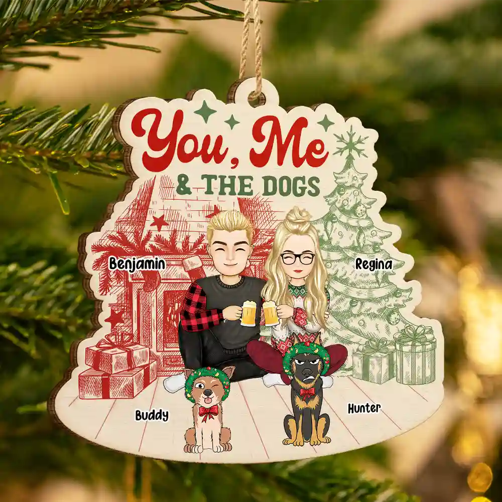 You, Me And The Dogs - Personalized Custom Shaped Wooden Ornament - Image 3