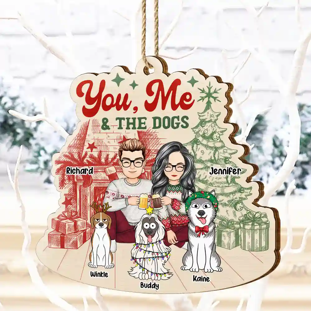 You, Me And The Dogs - Personalized Custom Shaped Wooden Ornament - Image 4