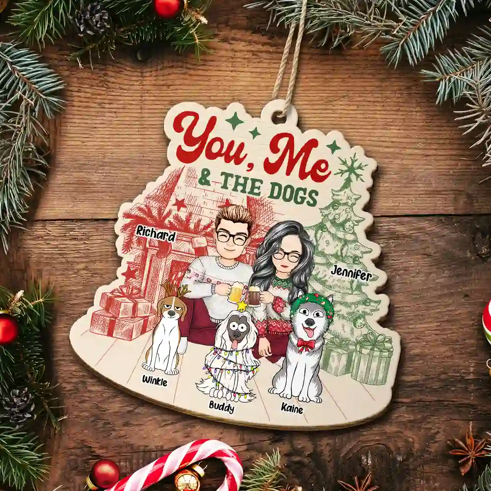 You, Me And The Dogs - Personalized Custom Shaped Wooden Ornament - Image 5