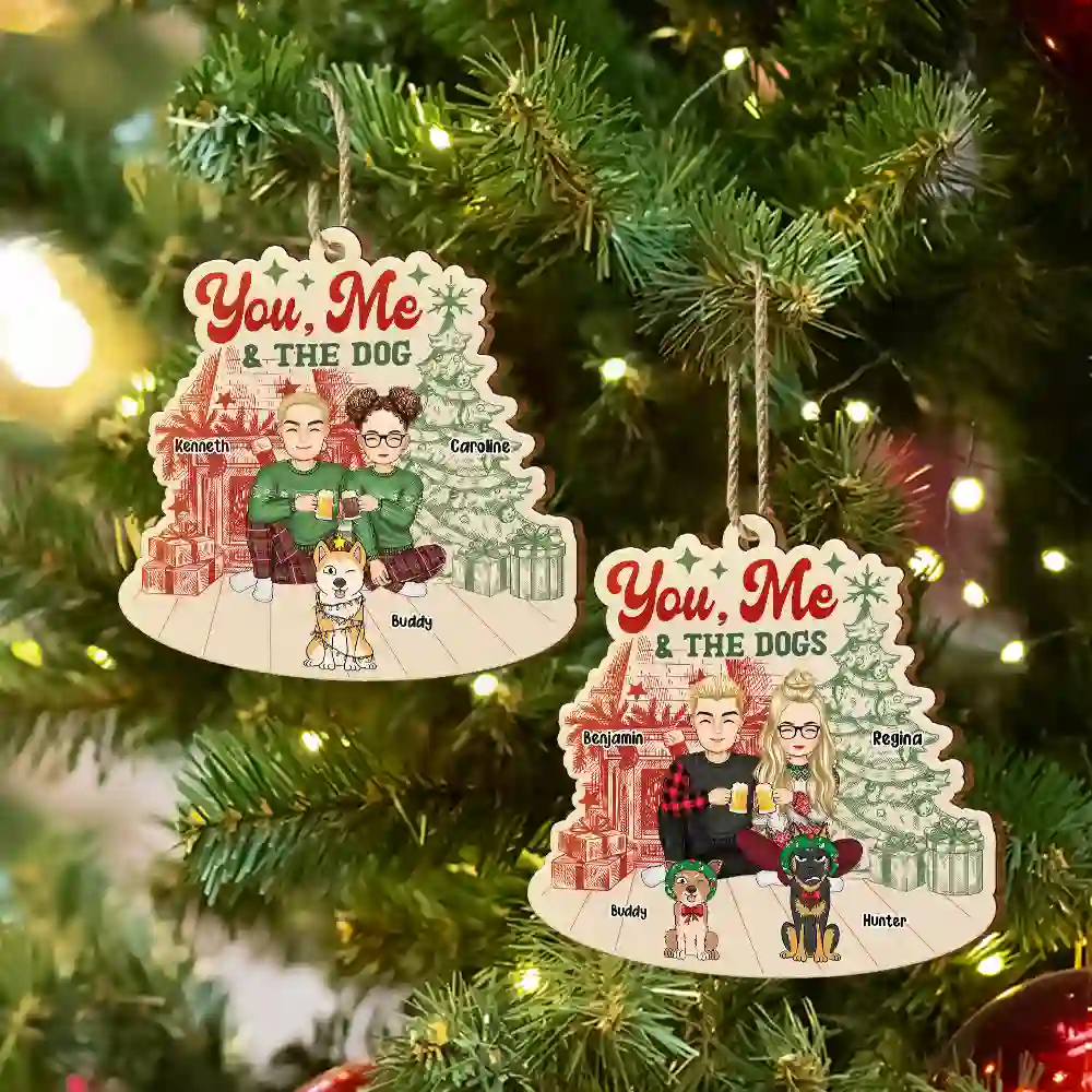 You, Me And The Dogs - Personalized Custom Shaped Wooden Ornament - Image 6